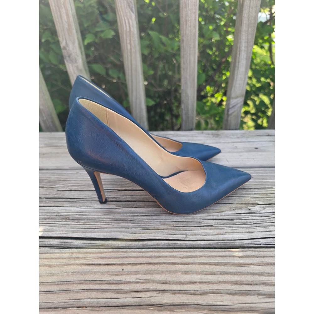 Versace 1969 Navy Blue Leather Pointed Toe Stiletto Pumps Made in Italy Size 37 - Picture 7 of 11
